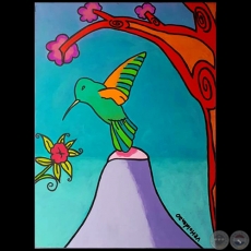 El colibr en tiempos de Covid-19 - Pintura de Virginia Rojas Holden - Ao 2020